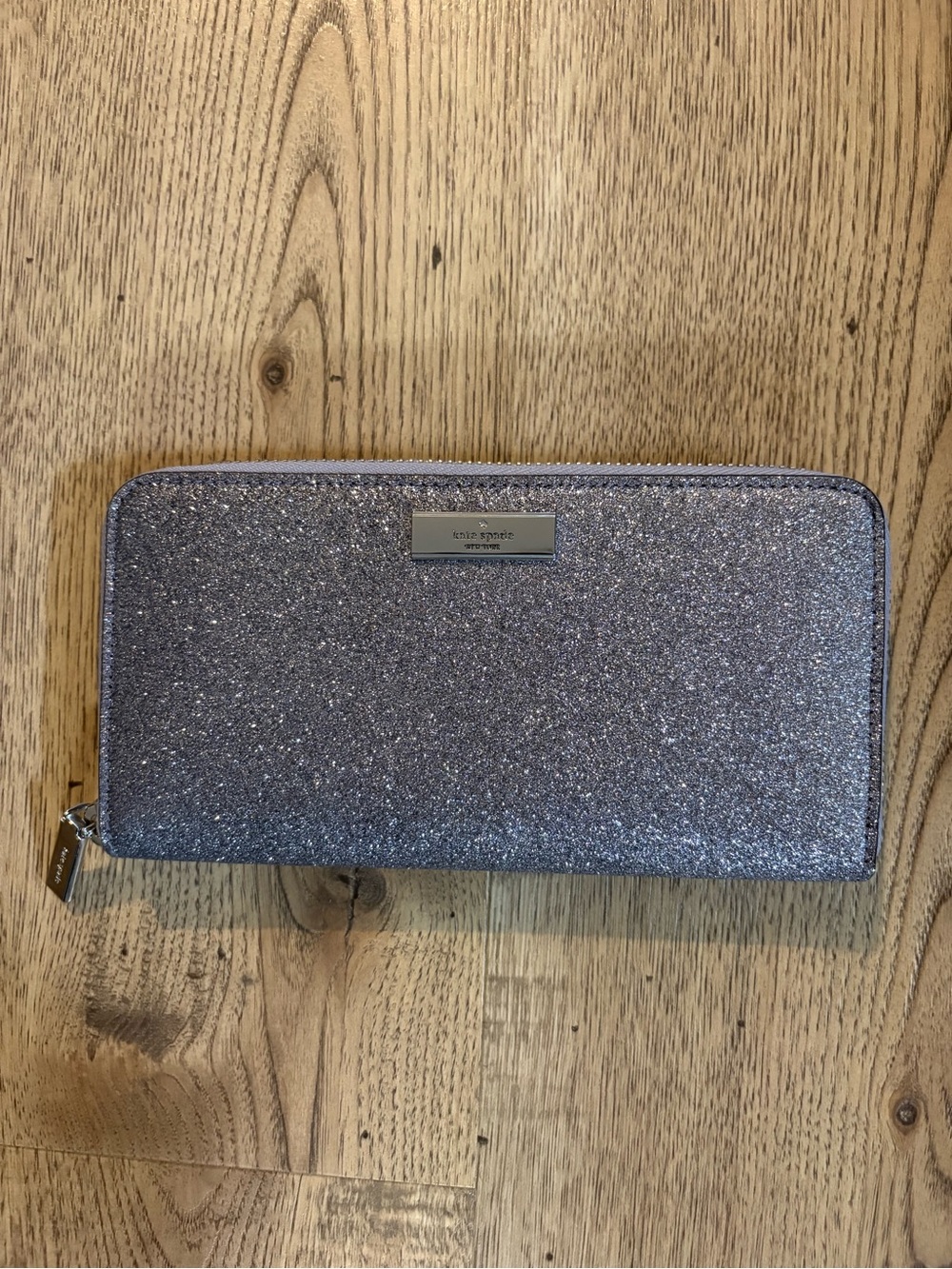 NWOT Kate Spade Glitter Zip-Around Wallet in Silver
